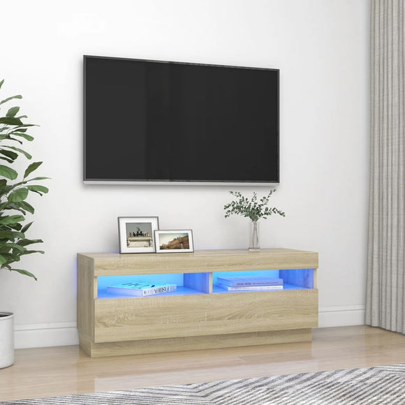 NNEVL TV Cabinet with LED Lights Sonoma Oak 100x35x40 cm