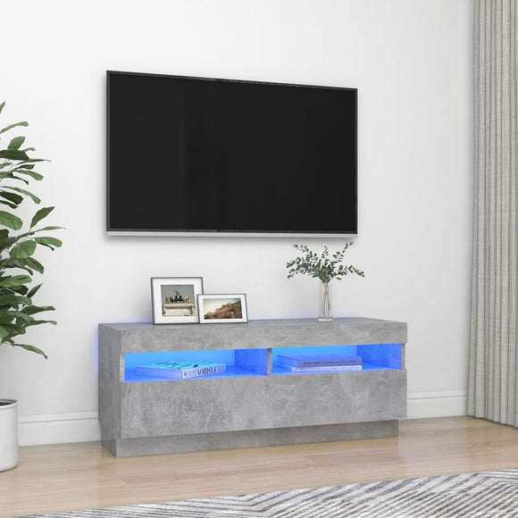 NNEVL TV Cabinet with LED Lights Concrete Grey 100x35x40 cm