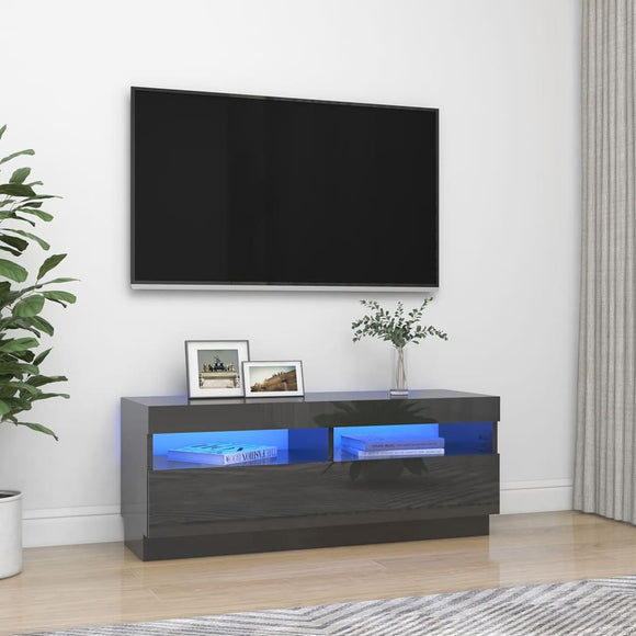 NNEVL TV Cabinet with LED Lights High Gloss Grey 100x35x40 cm