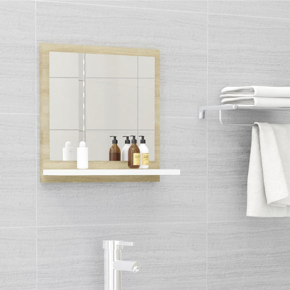 NNEVL Bathroom Mirror White and Sonoma Oak 40x10.5x37 cm Chipboard
