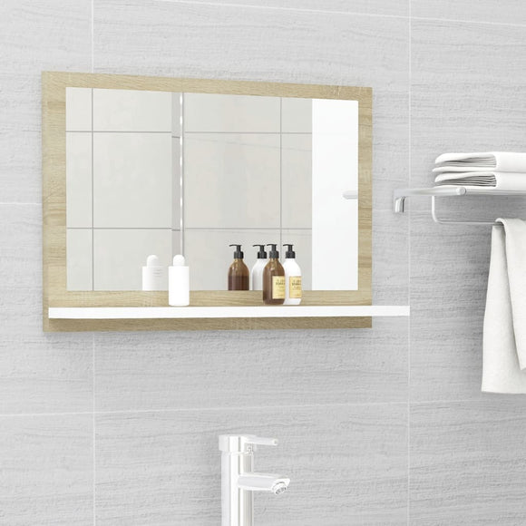 NNEVL Bathroom Mirror White and Sonoma Oak 60cm Chipboard