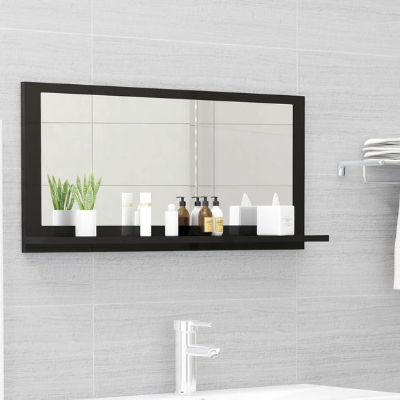 NNEVL Bathroom Mirror High Gloss Black 80x10.5x37cm Chipboard