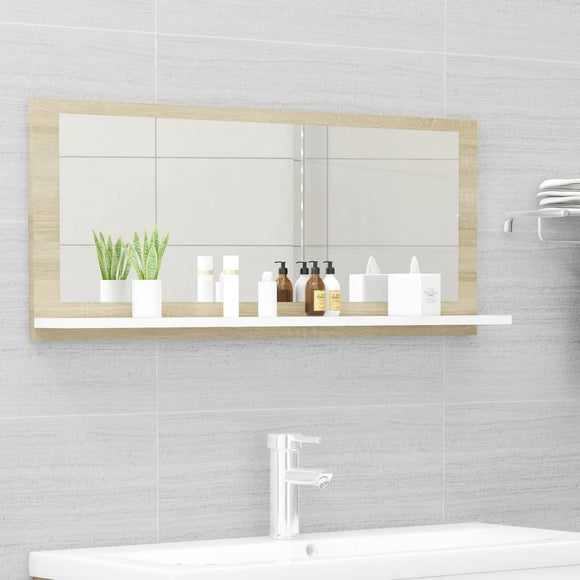 NNEVL Bathroom Mirror White and Sonoma Oak 90cm Chipboard