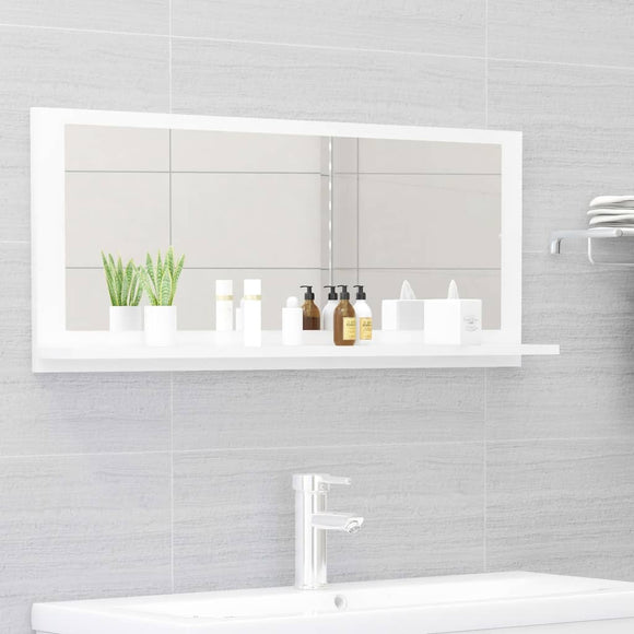 NNEVL Bathroom Mirror High Gloss White 90cm Chipboard