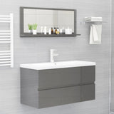 NNEVL Bathroom Mirror High Gloss Grey 90cm Chipboard
