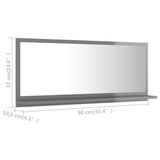 NNEVL Bathroom Mirror High Gloss Grey 90cm Chipboard