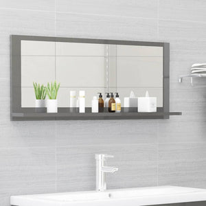 NNEVL Bathroom Mirror High Gloss Grey 90cm Chipboard