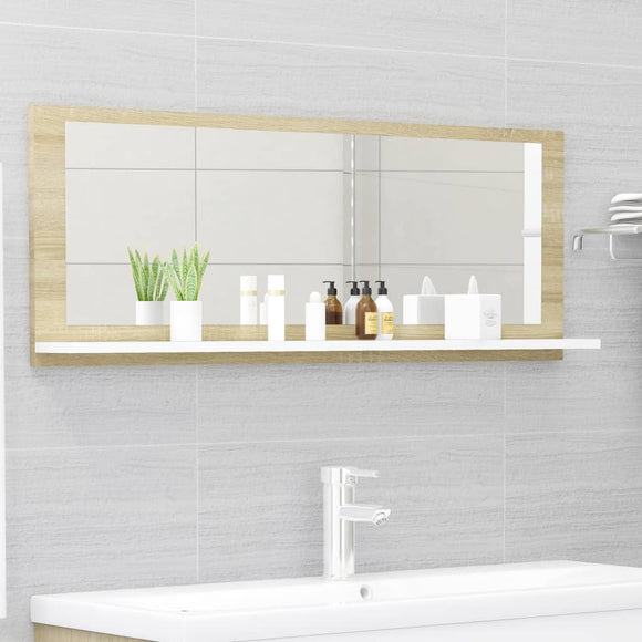 NNEVL Bathroom Mirror White and Sonoma Oak 100cm Chipboard