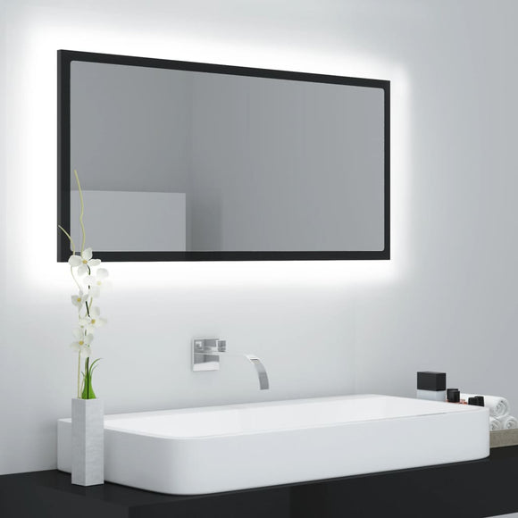NNEVL LED Bathroom Mirror High Gloss Black 90x8.5x37 cm Chipboard