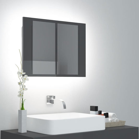 NNEVL LED Bathroom Mirror Cabinet High Gloss Grey 60x12x45 cm