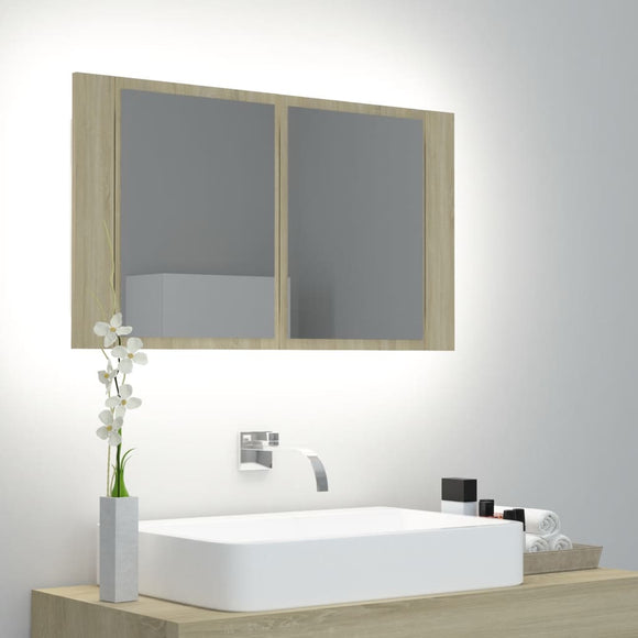 NNEVL LED Bathroom Mirror Cabinet Sonoma Oak 80x12x45 cm