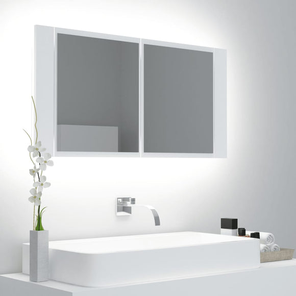 NNEVL LED Bathroom Mirror Cabinet White 90x12x45 cm