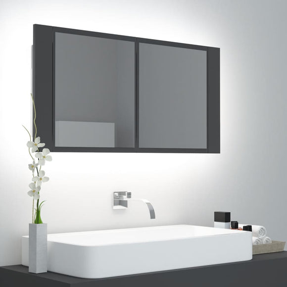 NNEVL LED Bathroom Mirror Cabinet Grey 90x12x45 cm
