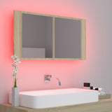 NNEVL LED Bathroom Mirror Cabinet Sonoma Oak 90x12x45 cm