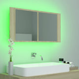 NNEVL LED Bathroom Mirror Cabinet Sonoma Oak 90x12x45 cm