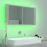 NNEVL LED Bathroom Mirror Cabinet Concrete Grey 90x12x45 cm