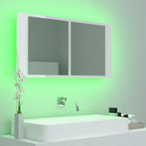 NNEVL LED Bathroom Mirror Cabinet High Gloss White 90x12x45 cm