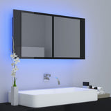 NNEVL LED Bathroom Mirror Cabinet High Gloss Black 90x12x45 cm