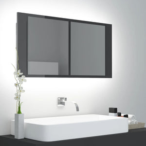 NNEVL LED Bathroom Mirror Cabinet High Gloss Grey 90x12x45 cm