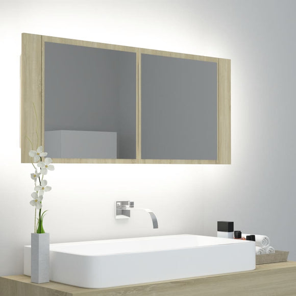 NNEVL LED Bathroom Mirror Cabinet Sonoma Oak 100x12x45 cm