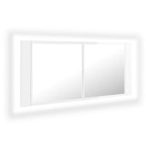 NNEVL LED Bathroom Mirror Cabinet High Gloss White 100x12x45cm