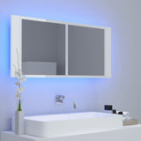 NNEVL LED Bathroom Mirror Cabinet High Gloss White 100x12x45cm