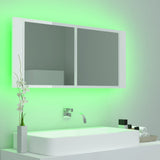 NNEVL LED Bathroom Mirror Cabinet High Gloss White 100x12x45cm