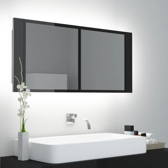 NNEVL LED Bathroom Mirror Cabinet High Gloss Black 100x12x45cm