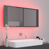 NNEVL LED Bathroom Mirror Cabinet High Gloss Grey 100x12x45 cm