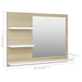 NNEVL Bathroom Mirror White and Sonoma Oak 60x10.5x45 cm Chipboard