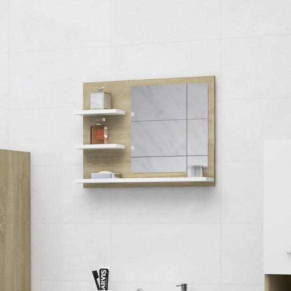 NNEVL Bathroom Mirror White and Sonoma Oak 60x10.5x45 cm Chipboard