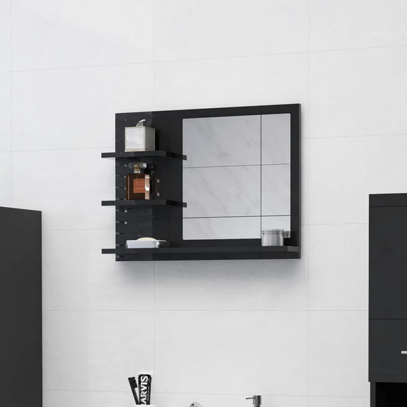 NNEVL Bathroom Mirror High Gloss Black 60x10.5x45 cm Chipboard