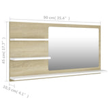 NNEVL Bathroom Mirror White and Sonoma Oak 90x10.5x45 cm Chipboard