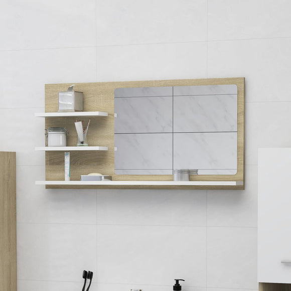 NNEVL Bathroom Mirror White and Sonoma Oak 90x10.5x45 cm Chipboard
