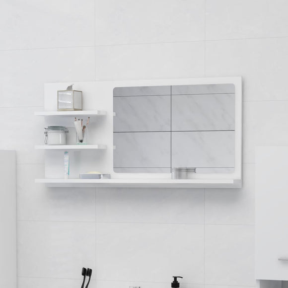 NNEVL Bathroom Mirror High Gloss White 90x10.5x45 cm Chipboard