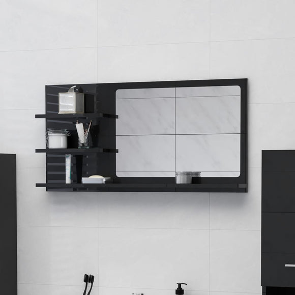 NNEVL Bathroom Mirror High Gloss Black 90x10.5x45 cm Chipboard