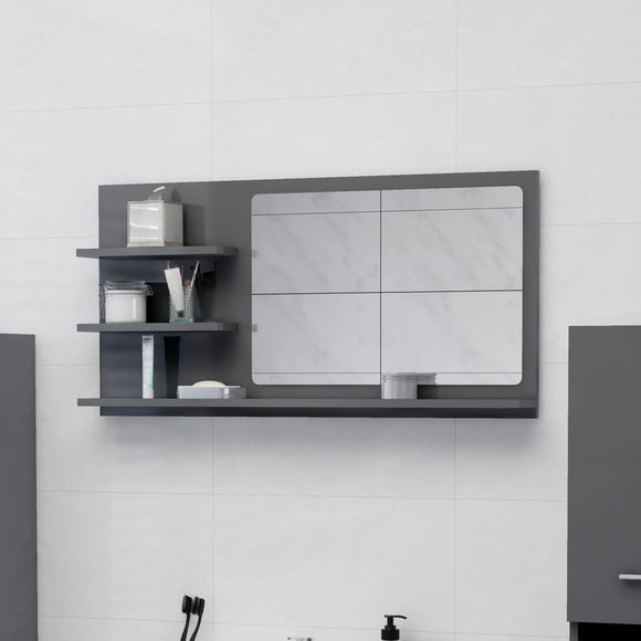 NNEVL Bathroom Mirror High Gloss Grey 90x10.5x45 cm Chipboard