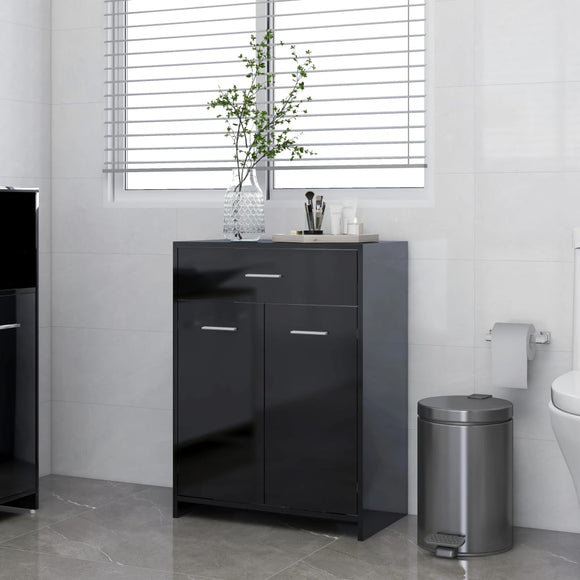 NNEVL Bathroom Cabinet High Gloss Black 60x33x80 cm Chipboard