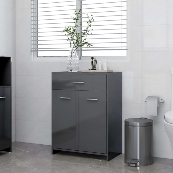 NNEVL Bathroom Cabinet High Gloss Grey 60x33x80 cm Chipboard