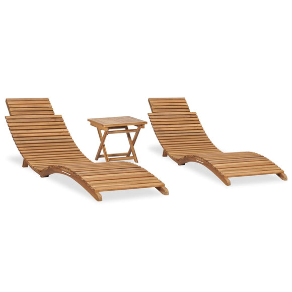 NNEVL 3 Piece Folding Garden Lounge Set Solid Teak Wood