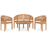 NNEVL 4 Piece Banana Garden Lounge Set Solid Teak Wood