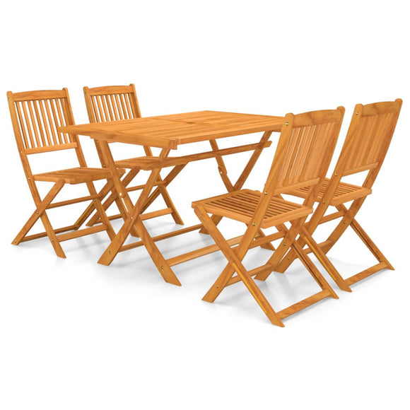 NNEVL 5 Piece Folding Garden Dining Set Solid Acacia Wood