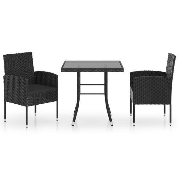 NNEVL 3 Piece Garden Dining Set Poly Rattan Black