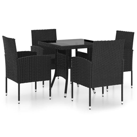 NNEVL 5 Piece Garden Dining Set Poly Rattan Black