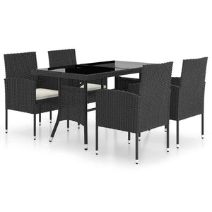 NNEVL 5 Piece Garden Dining Set Poly Rattan Black