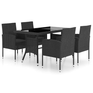 NNEVL 5 Piece Garden Dining Set Poly Rattan Black