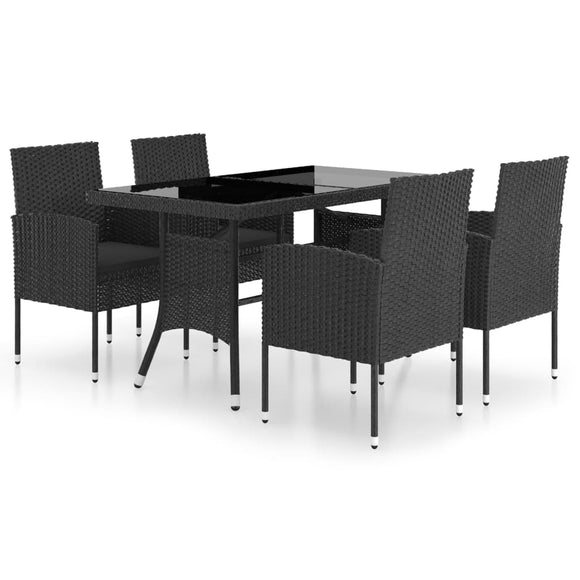 NNEVL 5 Piece Garden Dining Set Poly Rattan Black
