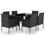 NNEVL 7 Piece Garden Dining Set Poly Rattan Black