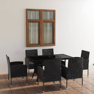 NNEVL 7 Piece Garden Dining Set Poly Rattan Black