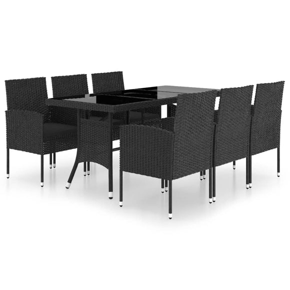 NNEVL 7 Piece Garden Dining Set Poly Rattan Black